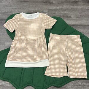 Goumi 5T Tan Picnic Gingham Short Sleeve Top Shorts Set Outfit Bamboo Organic